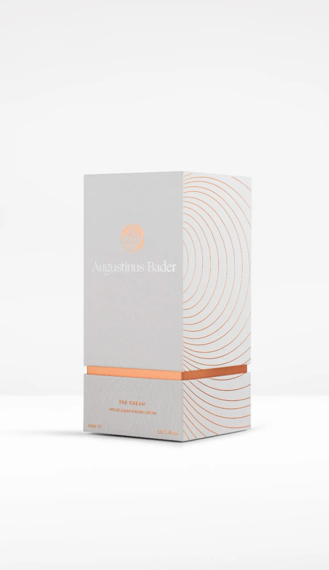 The Cream carton angled to show the concentric copper line work
